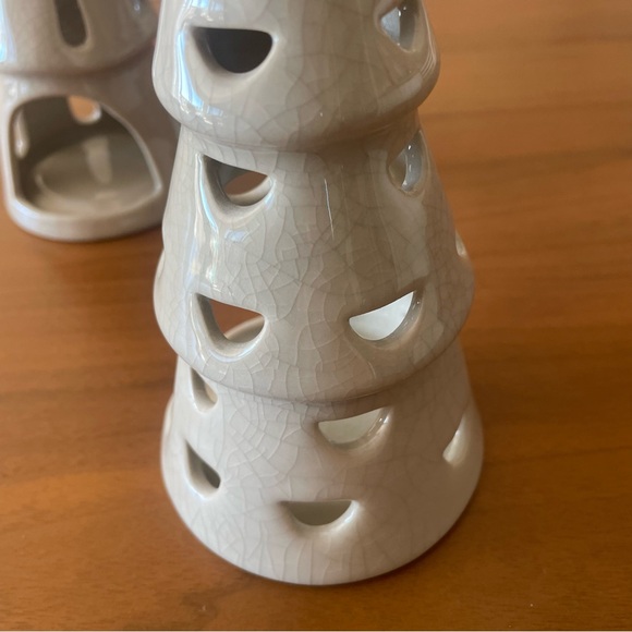 2 Piece Ceramic Tree LED Tea Light Holder Set Beige Threshold Studio Mcgee Xmas - Picture 4 of 11